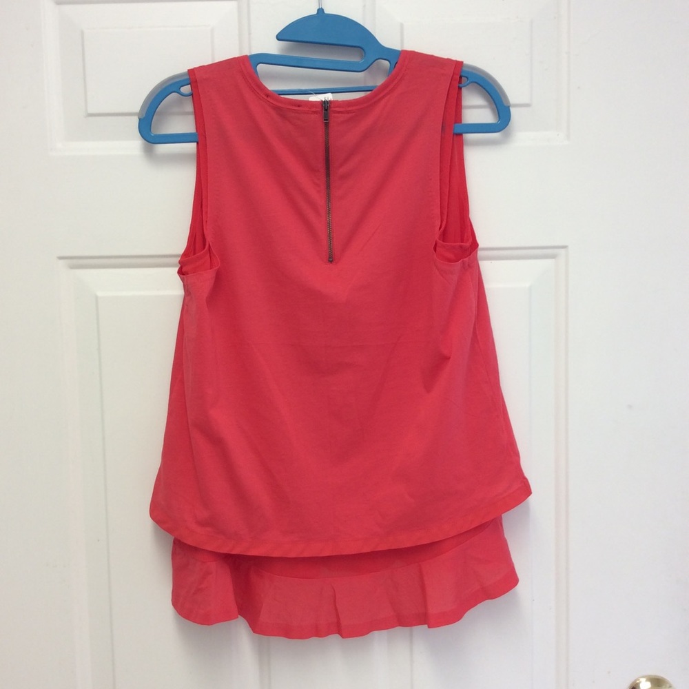 NWT J CREW SLEEVELESS RUFFLE-BOTTOM TOP CORAL XS - Picture 2 of 5